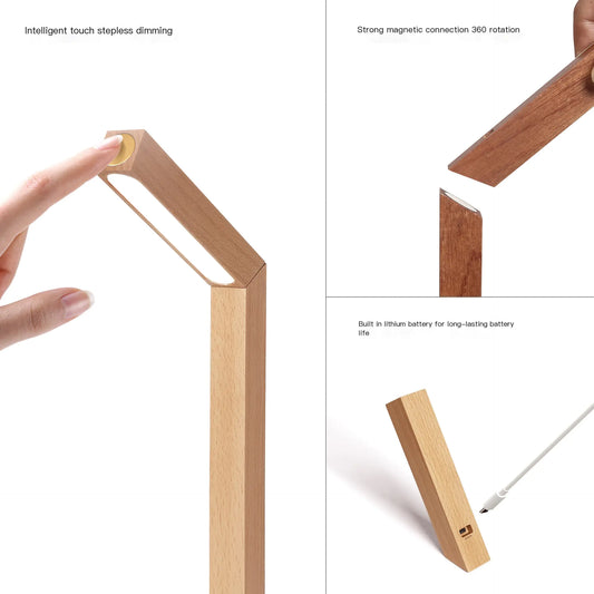 Minimalist LED Bedside Lamp with Wooden Base